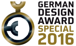A badge of the winner in the German Design Award 2016 contest for the Nosiboo Pro Electric Nasal Aspirator