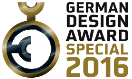 A badge of the winner in the German Design Award 2016 contest for the Nosiboo Pro Electric Nasal Aspirator